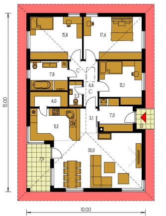 Mirror image | Floor plan of ground floor - BUNGALOW 188